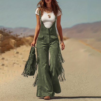 Retro Western Suede Fringe Overalls