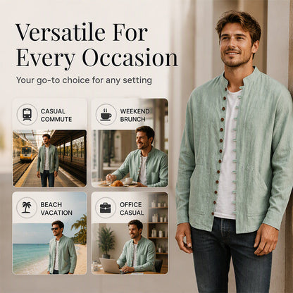 Men's Casual Long Sleeve Stand Collar Shirt