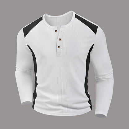 Men's Color Block Waffle Knit Henley Shirt