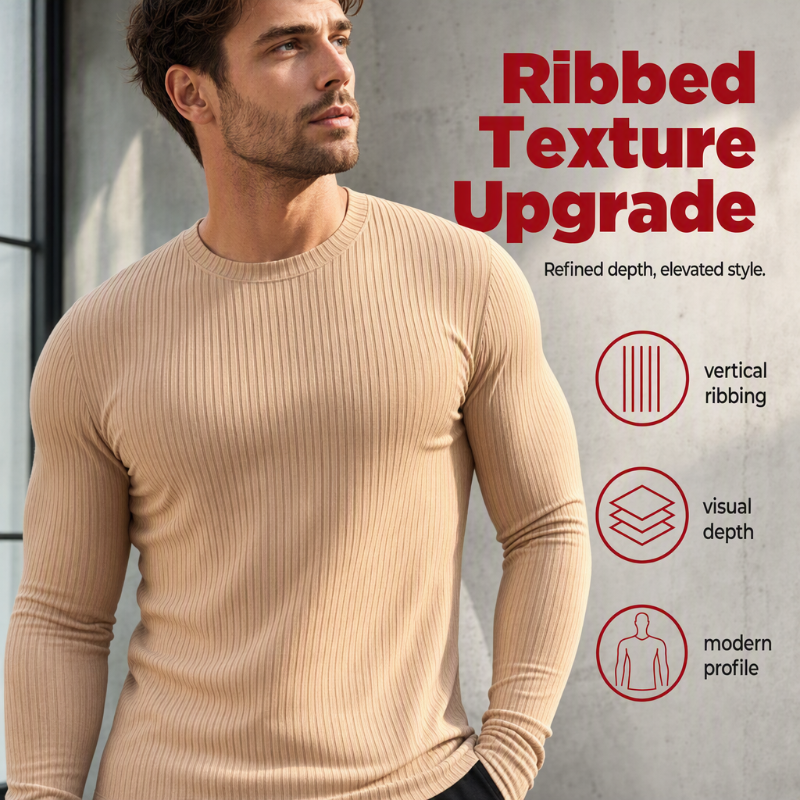 Men's Ribbed Slim-Fit Long-Sleeve T-Shirt