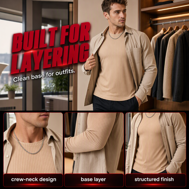 Men's Ribbed Slim-Fit Long-Sleeve T-Shirt