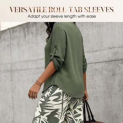 Women's V-Neck Blouse & Printed Wide-Leg Pants Set