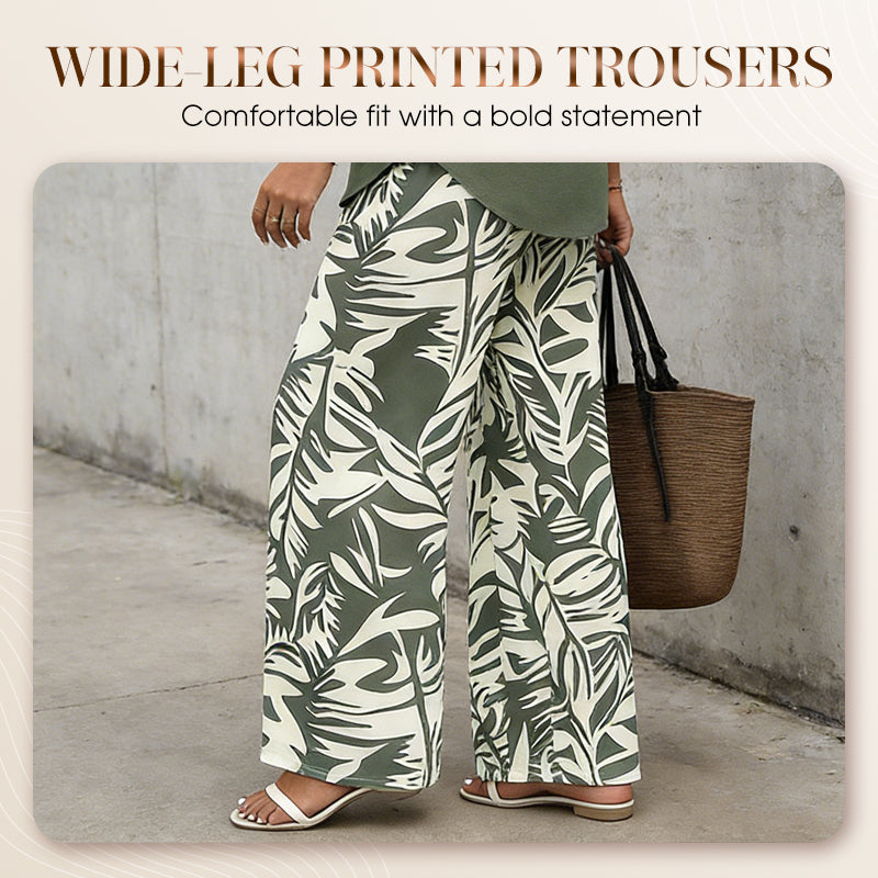 Women's V-Neck Blouse & Printed Wide-Leg Pants Set