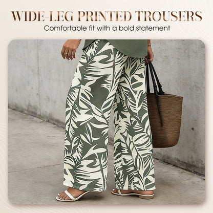 Women's V-Neck Blouse & Printed Wide-Leg Pants Set