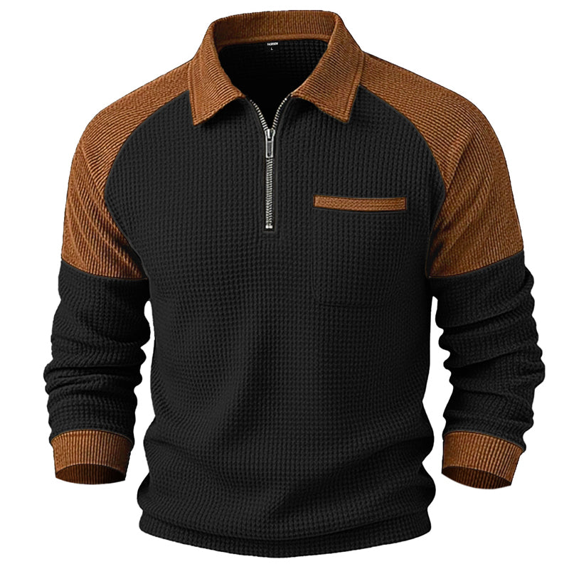 Men's Casual Waffle Knit Quarter-Zip Sweatshirt