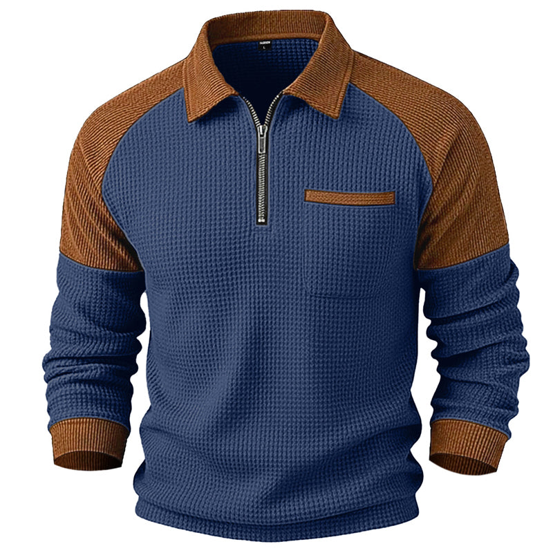 Men's Casual Waffle Knit Quarter-Zip Sweatshirt