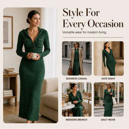 Women's Ribbed Knit Hooded Maxi Dress