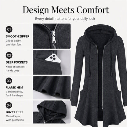 Women's Mid-Length Zip-Up Hooded Jacket