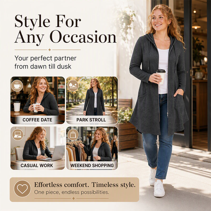 Women's Mid-Length Zip-Up Hooded Jacket