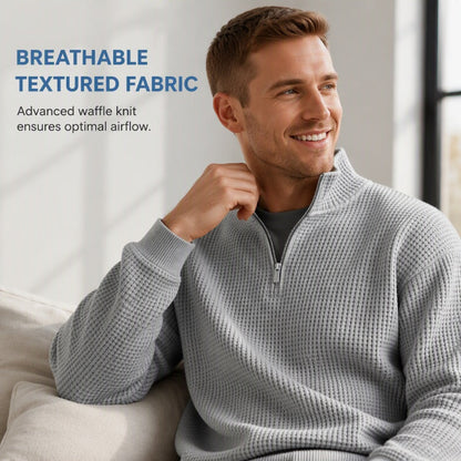 👕 🧶 Men's Relaxed Half-Zip Waffle Texture Sweatshirt