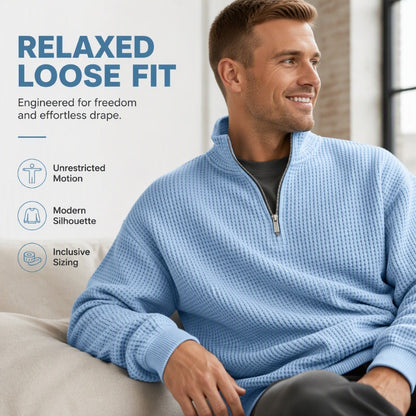 👕 🧶 Men's Relaxed Half-Zip Waffle Texture Sweatshirt