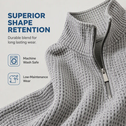 👕 🧶 Men's Relaxed Half-Zip Waffle Texture Sweatshirt