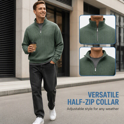 👕 🧶 Men's Relaxed Half-Zip Waffle Texture Sweatshirt