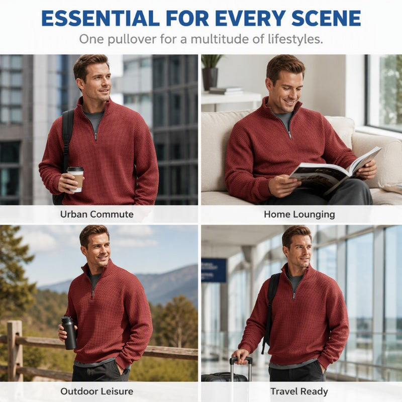 👕 🧶 Men's Relaxed Half-Zip Waffle Texture Sweatshirt