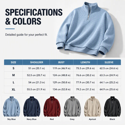👕 🧶 Men's Relaxed Half-Zip Waffle Texture Sweatshirt