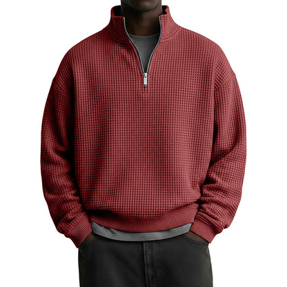 👕 🧶 Men's Relaxed Half-Zip Waffle Texture Sweatshirt