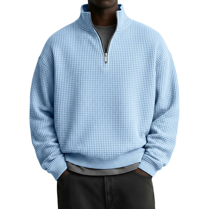 👕 🧶 Men's Relaxed Half-Zip Waffle Texture Sweatshirt