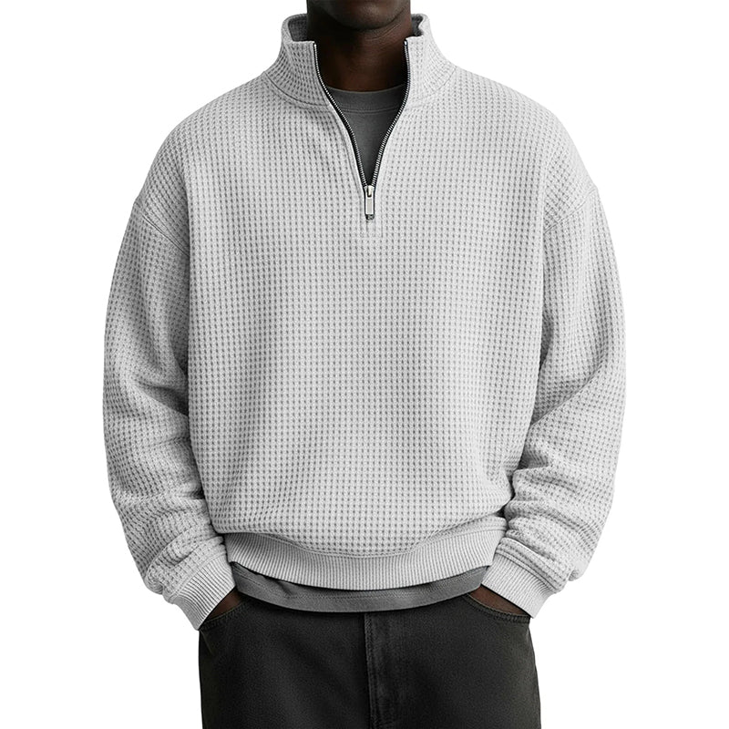 👕 🧶 Men's Relaxed Half-Zip Waffle Texture Sweatshirt