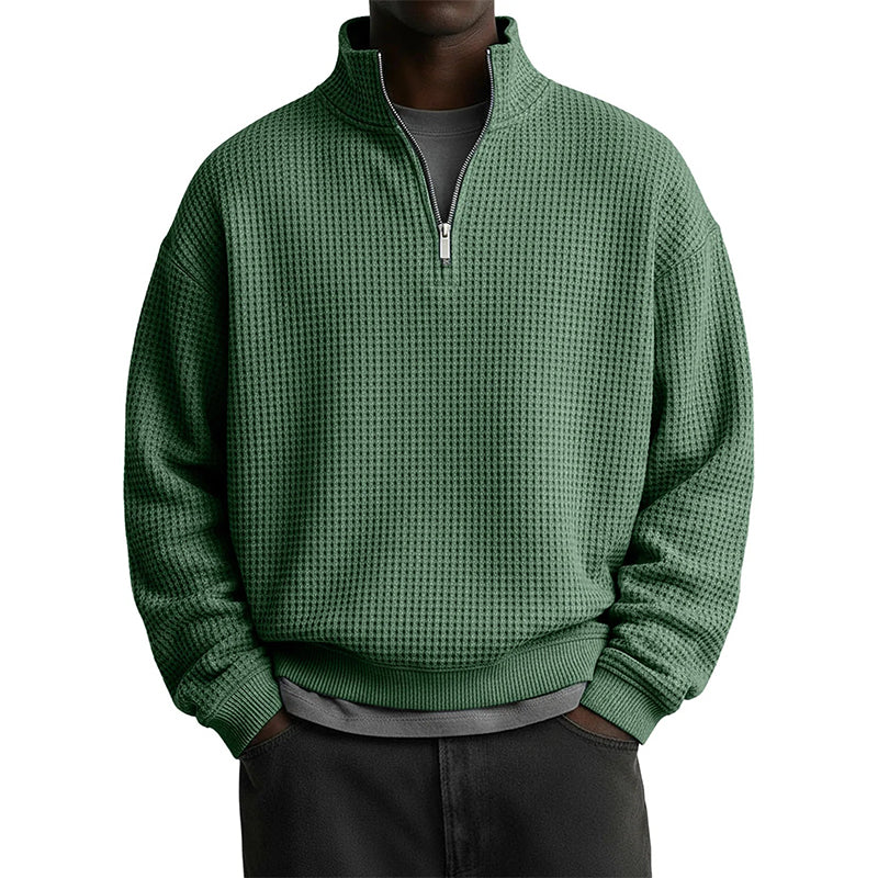 👕 🧶 Men's Relaxed Half-Zip Waffle Texture Sweatshirt