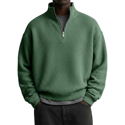 👕 🧶 Men's Relaxed Half-Zip Waffle Texture Sweatshirt