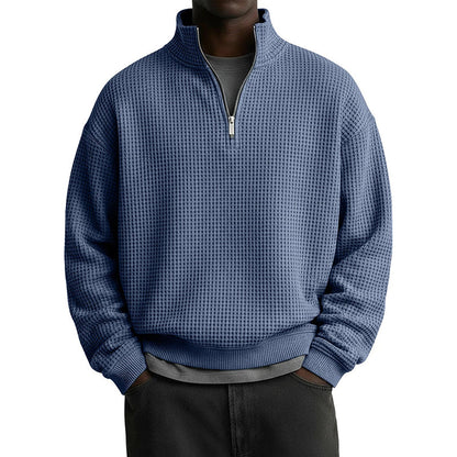 👕 🧶 Men's Relaxed Half-Zip Waffle Texture Sweatshirt