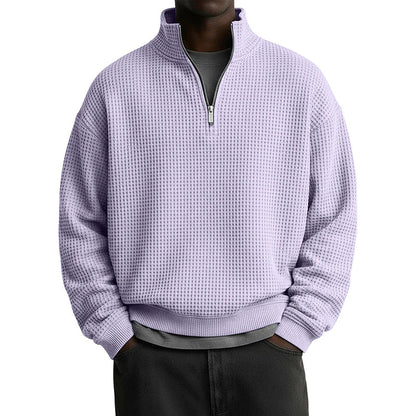 👕 🧶 Men's Relaxed Half-Zip Waffle Texture Sweatshirt