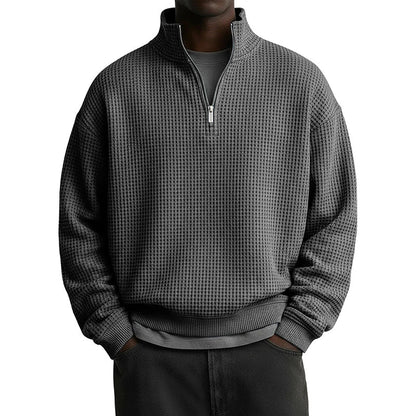 👕 🧶 Men's Relaxed Half-Zip Waffle Texture Sweatshirt