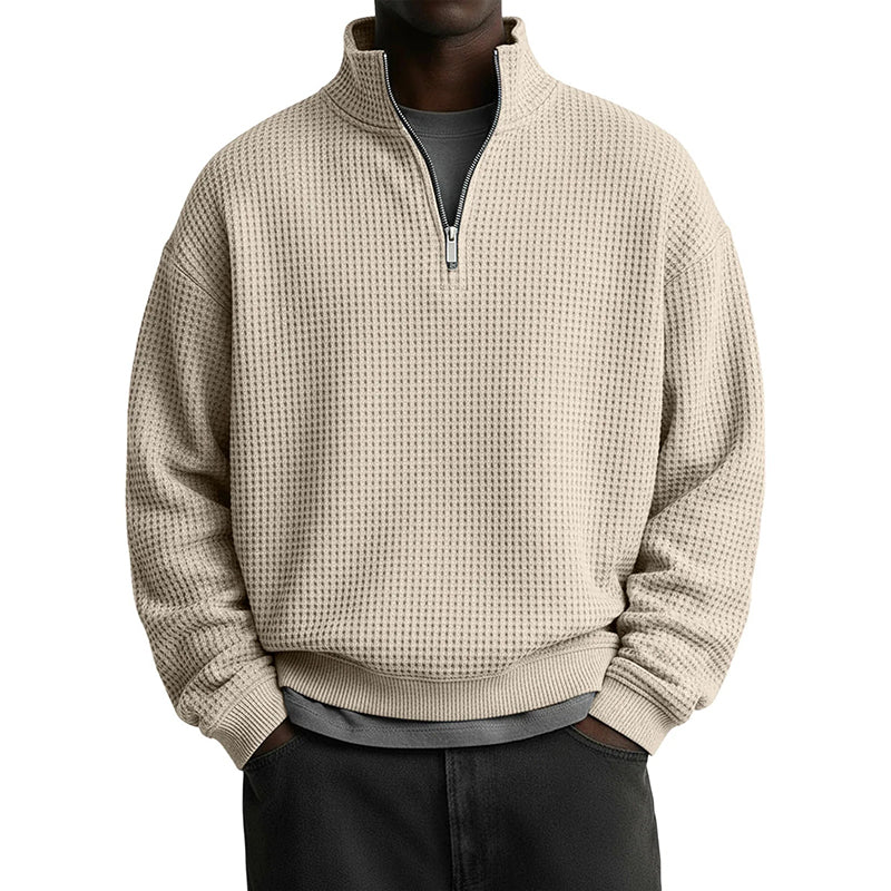 👕 🧶 Men's Relaxed Half-Zip Waffle Texture Sweatshirt