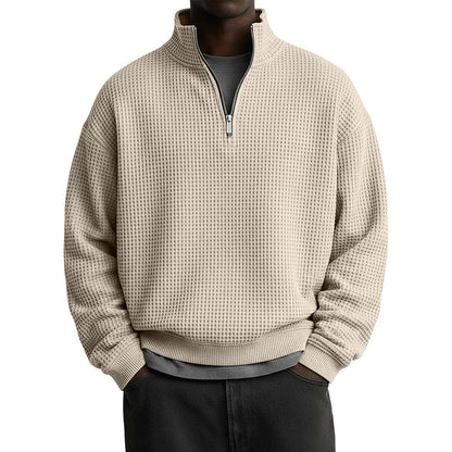 👕 🧶 Men's Relaxed Half-Zip Waffle Texture Sweatshirt