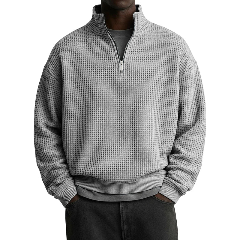 👕 🧶 Men's Relaxed Half-Zip Waffle Texture Sweatshirt
