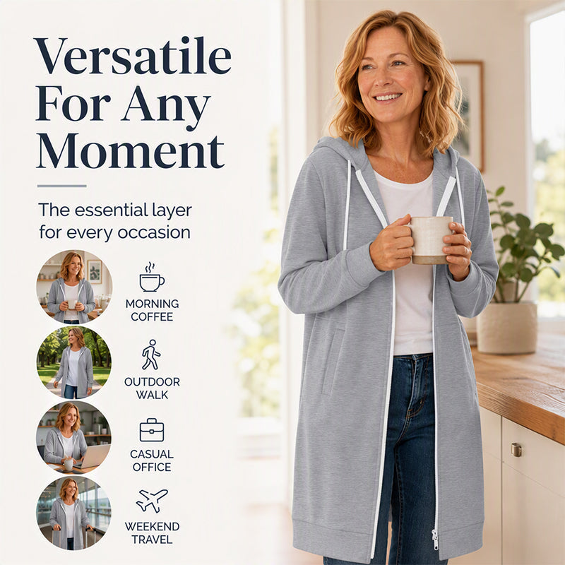 ⏰Last Day Sale 50% Off ✨ Women's Longline Zip Up Hooded Jacket