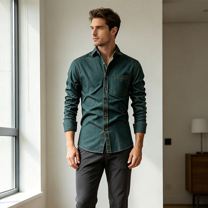 👔 ✨Men's Casual Long Sleeve Denim Shirt