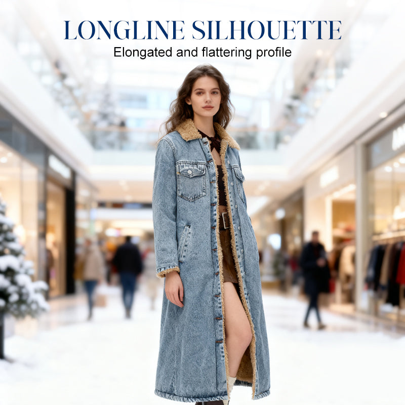 ❄️ Premium Denim Warmth | Women's Warm-Lined Long Denim Coat ⚡ Free Shipping