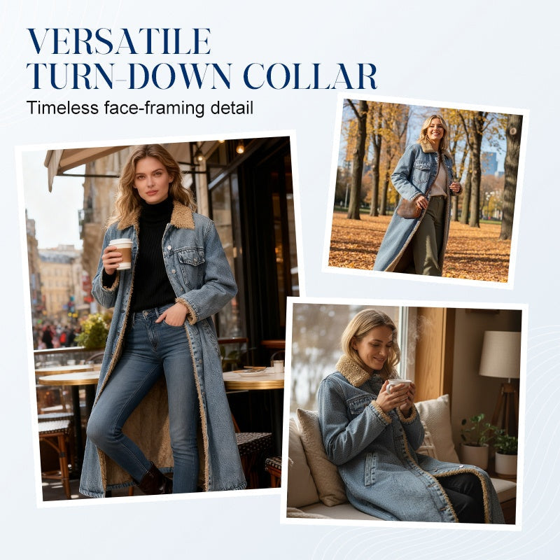 ❄️ Premium Denim Warmth | Women's Warm-Lined Long Denim Coat ⚡ Free Shipping