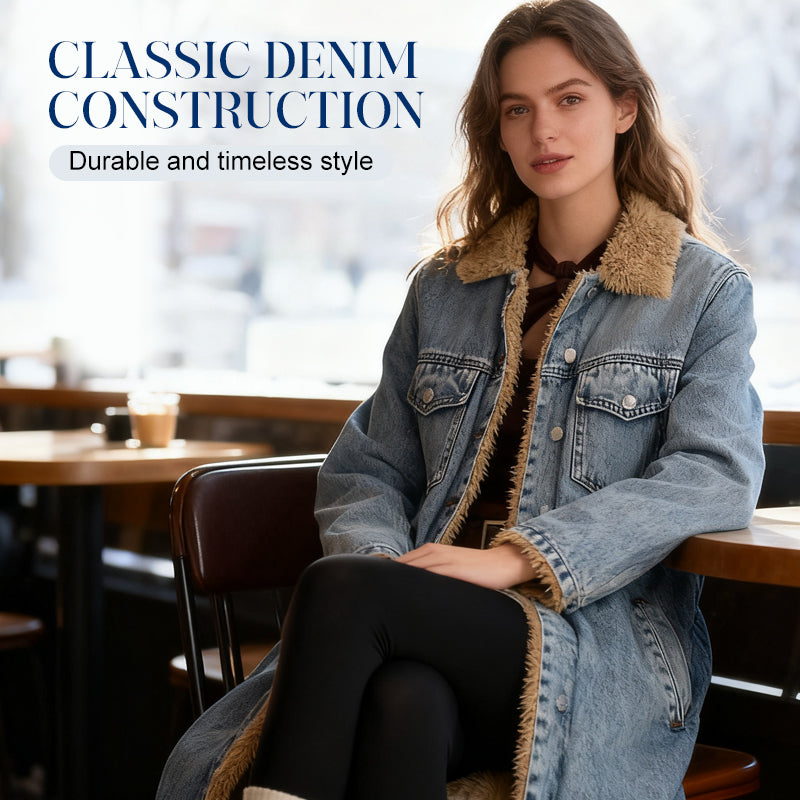 ❄️ Premium Denim Warmth | Women's Warm-Lined Long Denim Coat ⚡ Free Shipping
