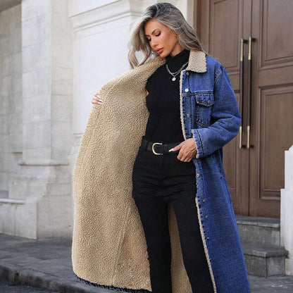 ❄️ Premium Denim Warmth | Women's Warm-Lined Long Denim Coat ⚡ Free Shipping