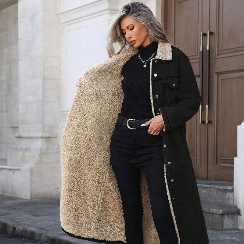 ❄️ Premium Denim Warmth | Women's Warm-Lined Long Denim Coat ⚡ Free Shipping