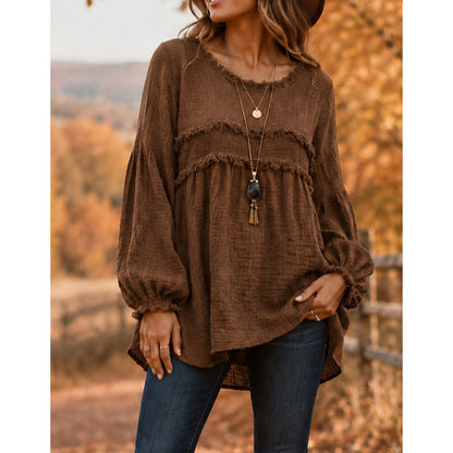 Women's Loose Fit Fringe Trim Top