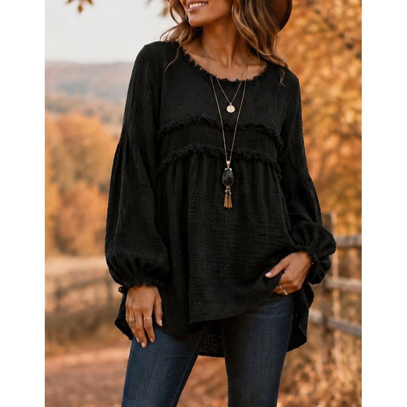 Women's Loose Fit Fringe Trim Top