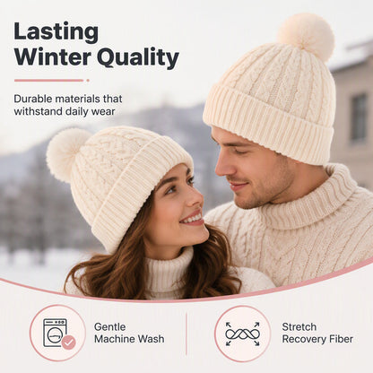 Unisex Winter Knit Beanie Hat with Pom