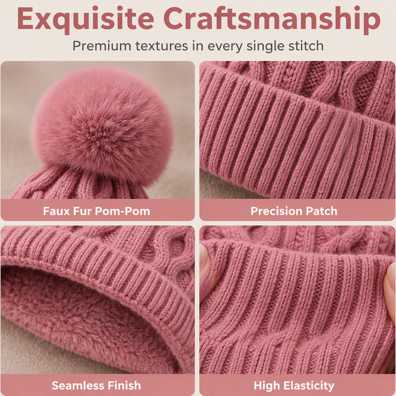 Unisex Winter Knit Beanie Hat with Pom