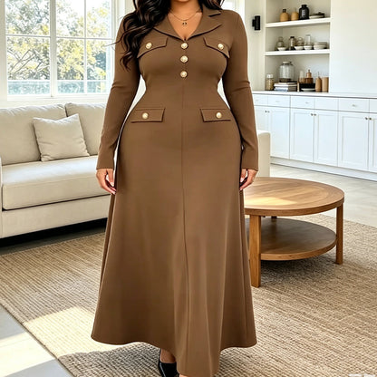 Women's Elegant Lapel Maxi Dress