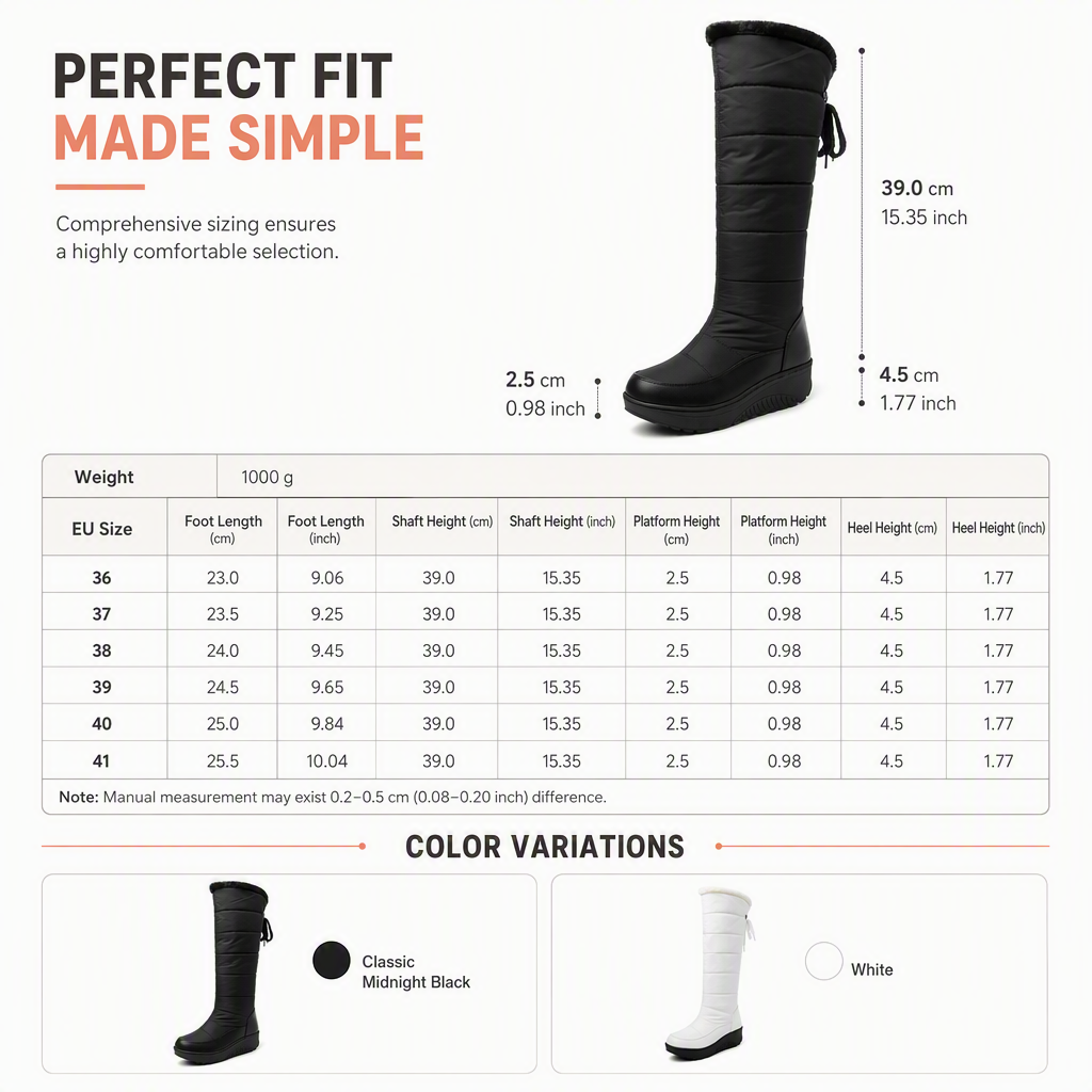 Women's Waterproof Down Cotton Snow Boots Winter Mid-Calf Boots with Round Toe Thick Sole and Warm Lining
