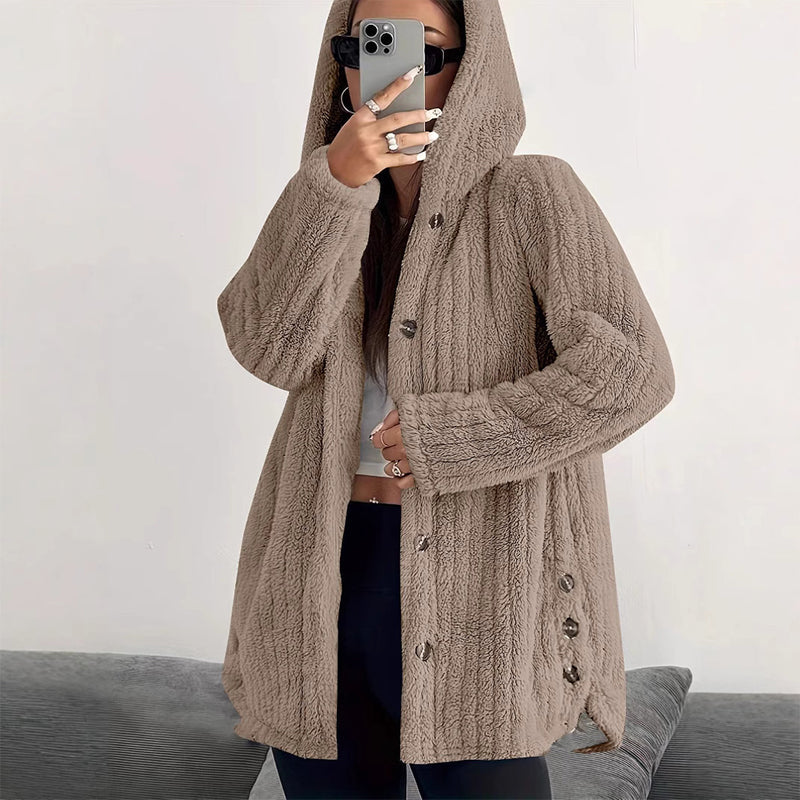 ⏳ Limited Time 60% Off!❄️Women's Loose-Fit Hooded Plush Jacket