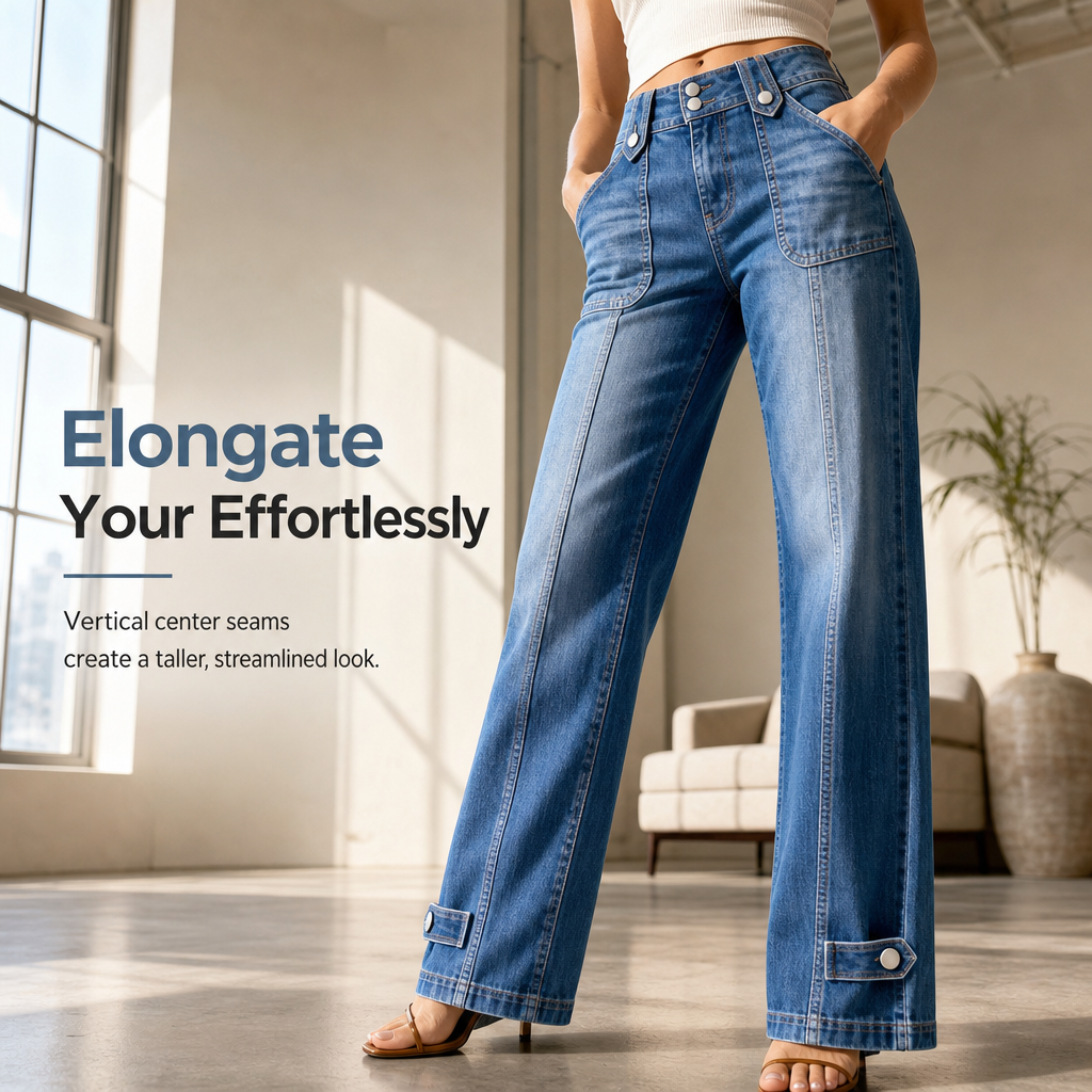 👖 Waist-Defining Fit, Longer-Looking Legs | Women's High-Rise Seamed Wide-Leg Jeans