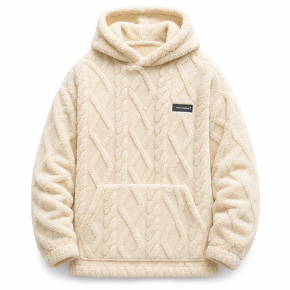 Men's Winter Fleece Lined Hoodie Jacquard Pattern Long Sleeve Pullover Sweatshirt for Casual Outdoor Wear