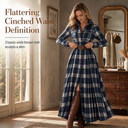 ✨ French-Inspired Elegance | Women's Plaid Cinched-Waist Pleated A-Line Dress