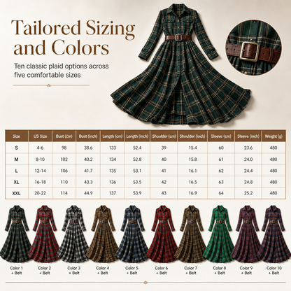 ✨ French-Inspired Elegance | Women's Plaid Cinched-Waist Pleated A-Line Dress