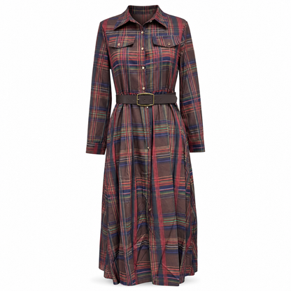 ✨ French-Inspired Elegance | Women's Plaid Cinched-Waist Pleated A-Line Dress