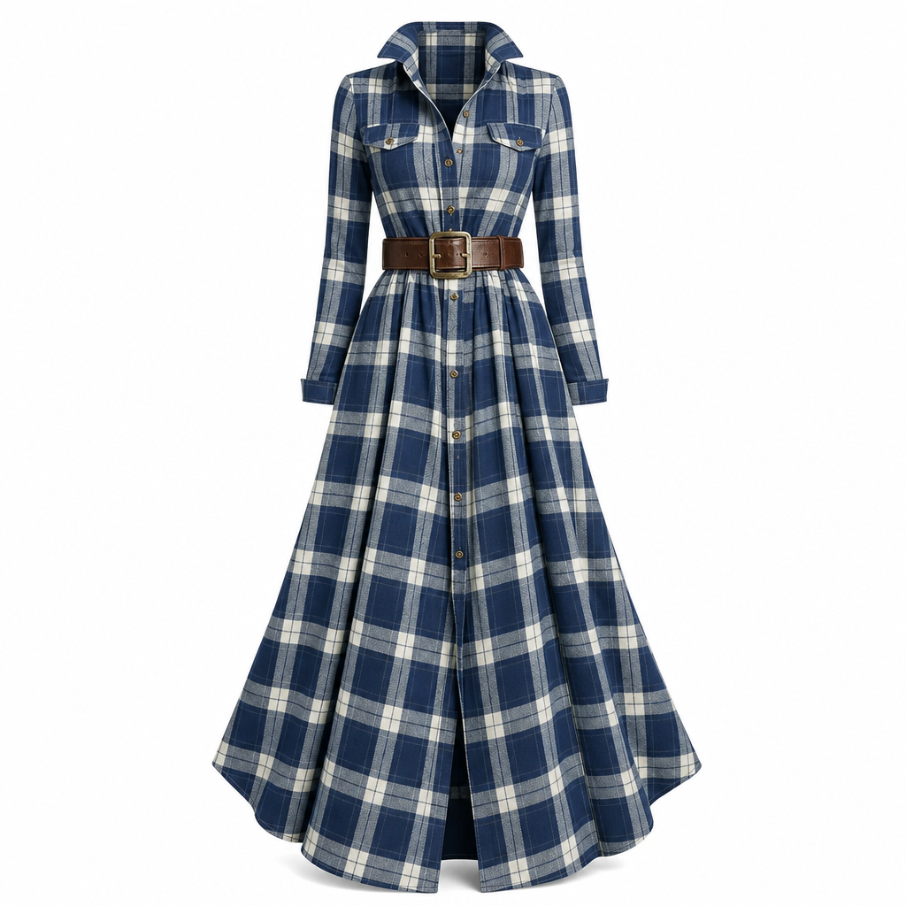 ✨ French-Inspired Elegance | Women's Plaid Cinched-Waist Pleated A-Line Dress